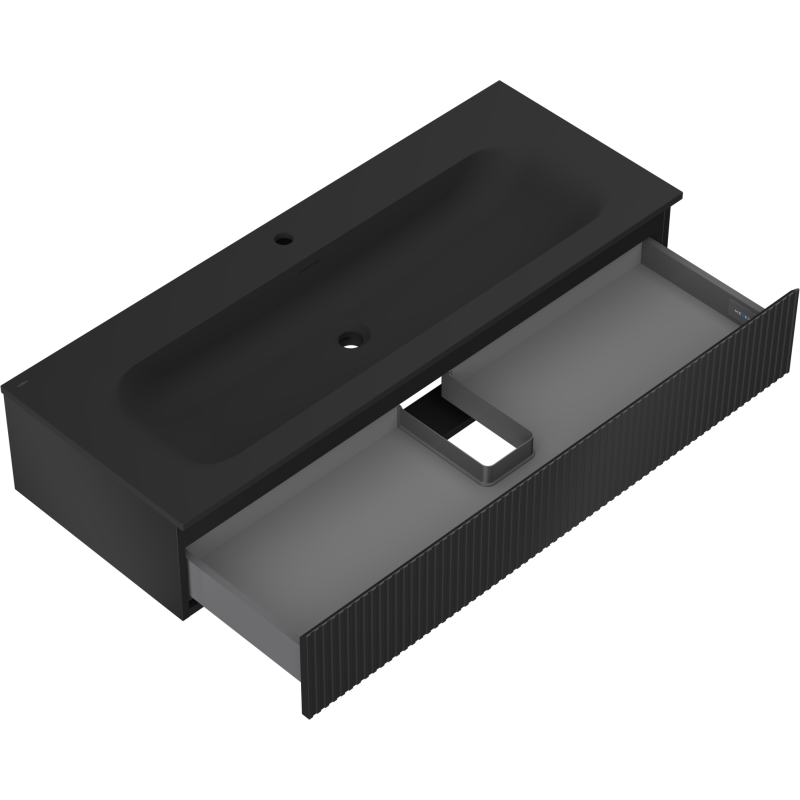Mexen Rivel mobile bagno 120 cm con lavabo Vela, 1 cassetto, scanalato, nero opaco - 91A20-12023-1-BF71-W23M71