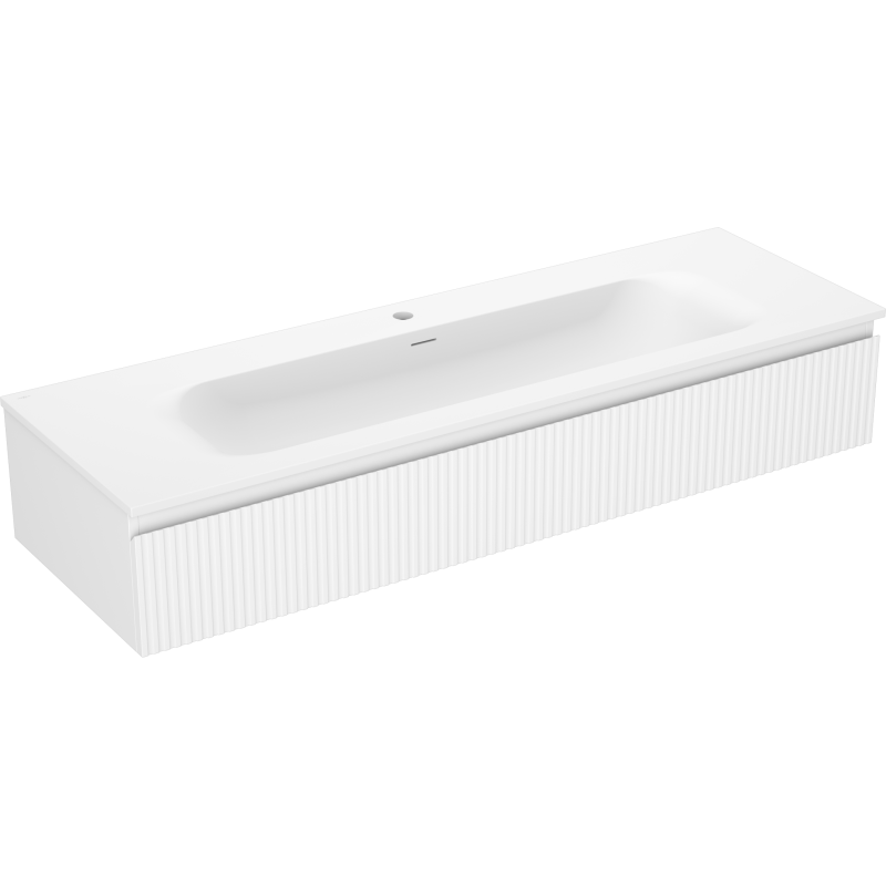 Mexen Rivel Badezimmerschrank 140 cm mit Waschbecken Vela, 1 Schublade, geriffelt, weiß matt - 91A20-14023-1-BF01-W23M01