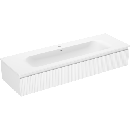 Mexen Rivel Badezimmerschrank 140 cm mit Waschbecken Vela, 1 Schublade, geriffelt, weiß matt - 91A20-14023-1-BF01-W23M01
