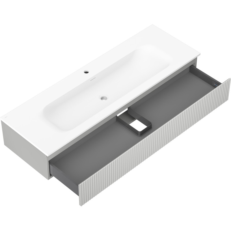 Mexen Rivel badkamerkast 140 cm met wastafel Vela, 1 lade, gegroefd, grijs mat/wit mat - 91A20-14023-1-BF62-W23M01