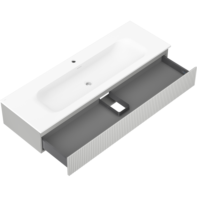 Mexen Rivel meuble de salle de bain 140 cm avec lavabo Vela, 1 tiroir, rainuré, gris mat/blanc mat - 91A20-14023-1-BF62-W23M01