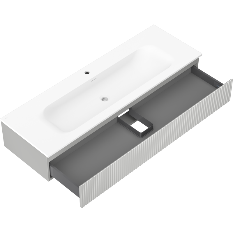 Mexen Rivel mobile da bagno 140 cm con lavabo Vela, 1 cassetto, scanalato, grigio opaco/bianco opaco - 91A20-14023-1-BF62-W23M01