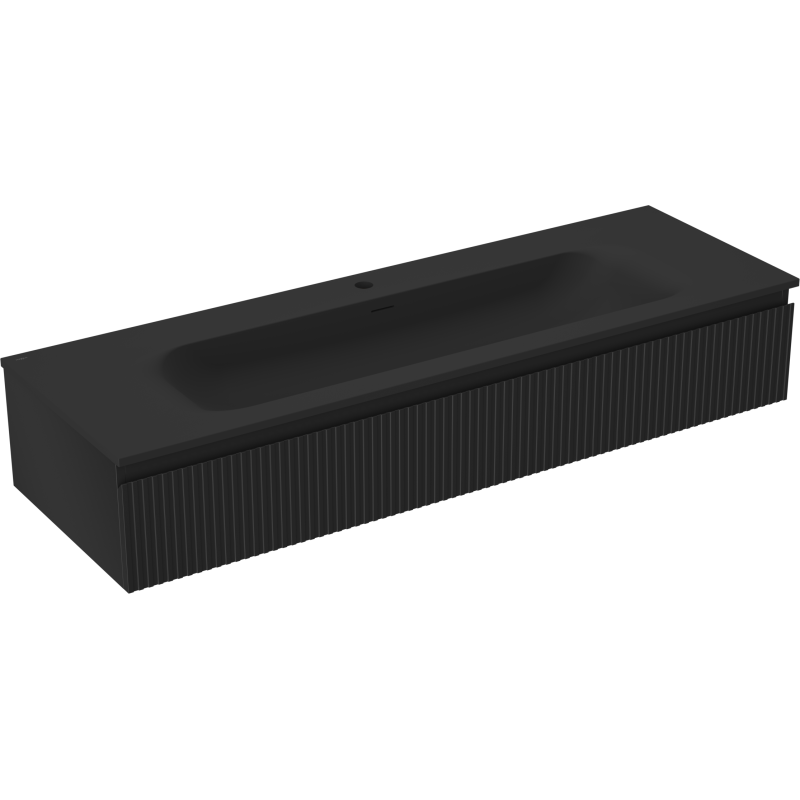 Mexen Rivel Badezimmerschrank 140 cm mit Waschbecken Vela, 1 Schublade, geriffelt, schwarz matt - 91A20-14023-1-BF71-W23M71