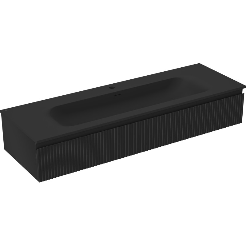 Mexen Rivel gabinete de baño de 140 cm con lavabo Vela, 1 cajón, acanalado, negro mate - 91A20-14023-1-BF71-W23M71