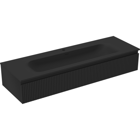 Mexen Rivel Badezimmerschrank 140 cm mit Waschbecken Vela, 1 Schublade, geriffelt, schwarz matt - 91A20-14023-1-BF71-W23M71