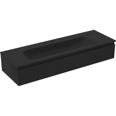 Mexen Rivel bathroom cabinet 140 cm with Vela sink, 1 drawer, fluted, black matte - 91A20-14023-1-BF71-W23M71