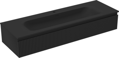 Mexen Rivel badkamerkast 140 cm met wastafel Vela, 1 lade, geribbeld, zwart mat - 91A20-14023-1-BF71-W23M71