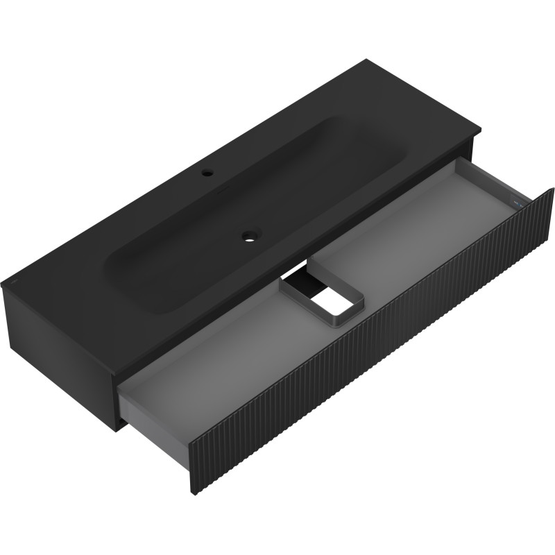 Mexen Rivel gabinete de baño de 140 cm con lavabo Vela, 1 cajón, acanalado, negro mate - 91A20-14023-1-BF71-W23M71