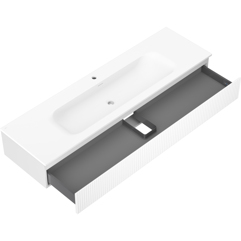 Mexen Rivel armário de casa de banho 160 cm com lavatório Vela, 1 gaveta, canelado, branco mate - 91A20-16023-1-BF01-W23M01