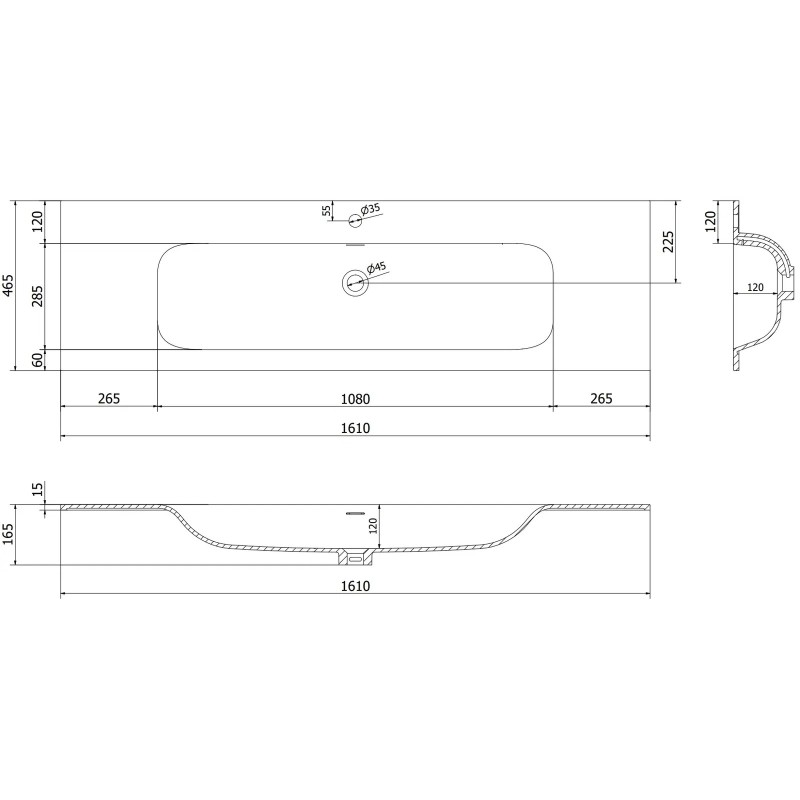 Mexen Rivel badkamerkast 160 cm met wastafel Vela, 1 lade, geribbeld, wit mat - 91A20-16023-1-BF01-W23M01