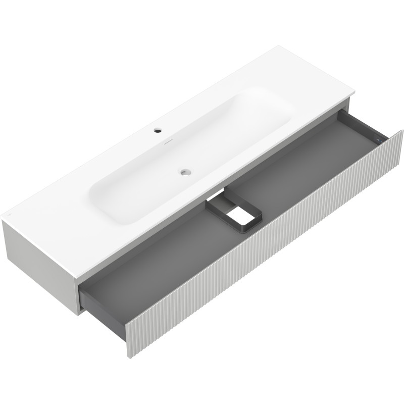 Mexen Rivel armario de baño de 140 cm con lavabo Vela, 1 cajón, ranurado, gris mate/blanco mate - 91A20-16023-1-BF62-W23M01