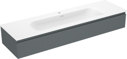 Mexen Rivel armario de baño de 160 cm con lavabo Vela, 1 cajón, ranurado, grafito mate/blanco mate - 91A20-16023-1-BF66-W23M0