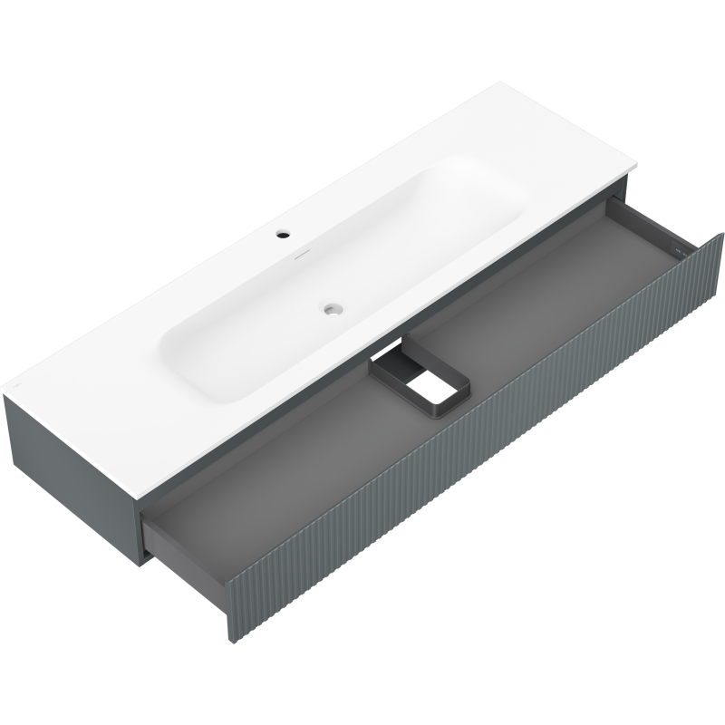Mexen Rivel mobiletto da bagno 160 cm con lavandino Vela, 1 cassetto, scanalato, grafite opaco/bianco opaco -