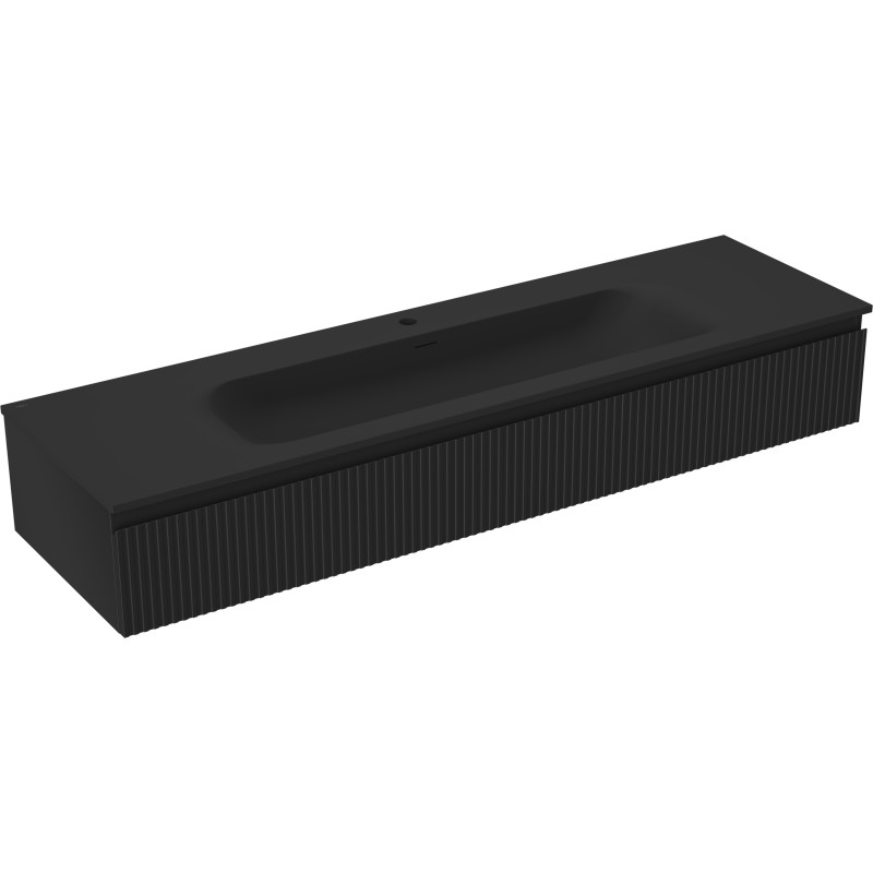 Mexen Rivel Badezimmerschrank 160 cm mit Waschbecken Vela, 1 Schublade, geriffelt, schwarz matt - 91A20-16023-1-BF71-W23M71