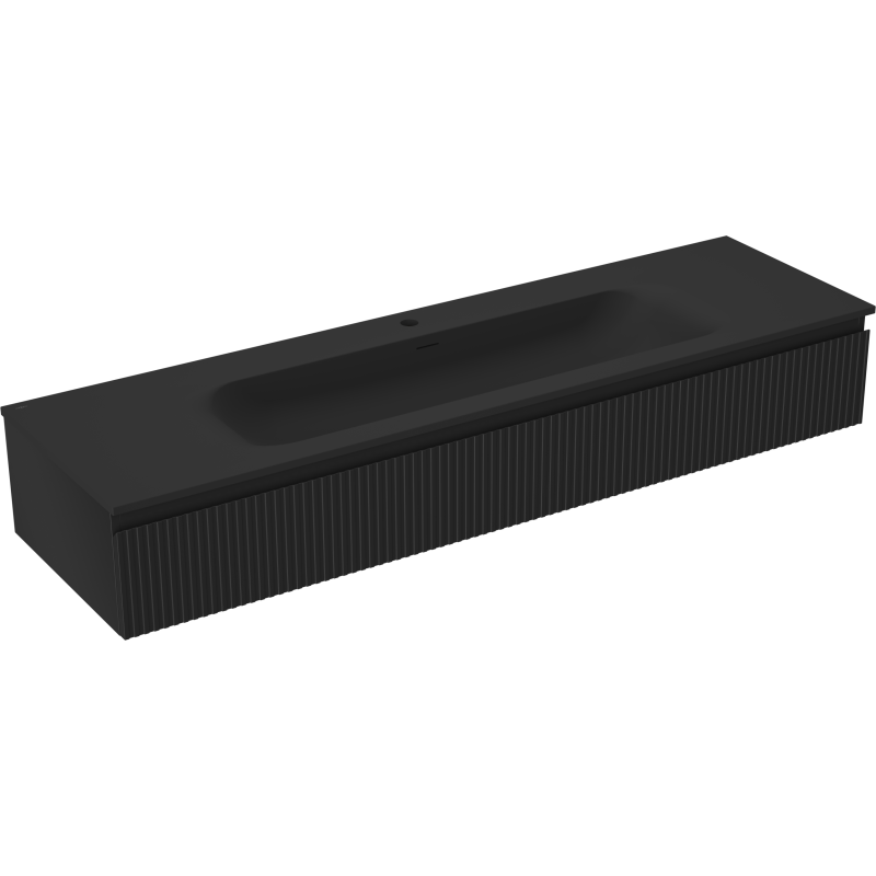 Mexen Rivel Badezimmerschrank 160 cm mit Waschbecken Vela, 1 Schublade, gerillt, schwarz matt - 91A20-16023-1-BF71-W23M71