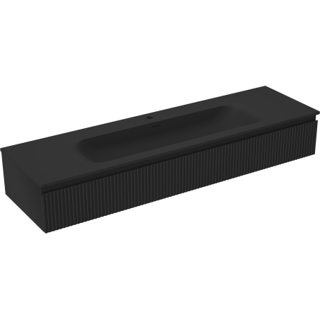 Mexen Rivel Badezimmerschrank 160 cm mit Waschbecken Vela, 1 Schublade, gerillt, schwarz matt - 91A20-16023-1-BF71-W23M71