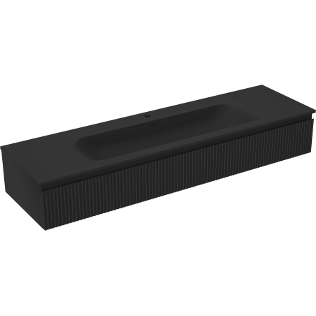 Mexen Rivel bathroom cabinet 160 cm with Vela sink, 1 drawer, grooved, black matte - 91A20-16023-1-BF71-W23M71