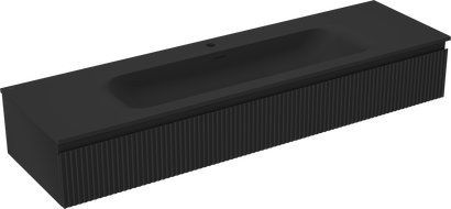 Mexen Rivel Badezimmermöbel 160 cm mit Vela-Waschbecken, 1 Schublade, gerillt, schwarz matt - 91A20-16023-1-BF71-W23M71