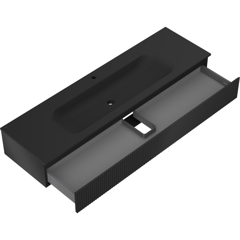 Mexen Rivel 160 cm kylpyhuonekaappi Vela pesualtaalla, 1 laatikko, uurrettu, musta matta - 91A20-16023-1-BF71-W23M71