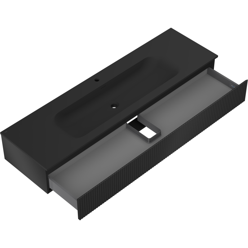 Mexen Rivel Badezimmermöbel 160 cm mit Vela-Waschbecken, 1 Schublade, gerillt, schwarz matt - 91A20-16023-1-BF71-W23M71