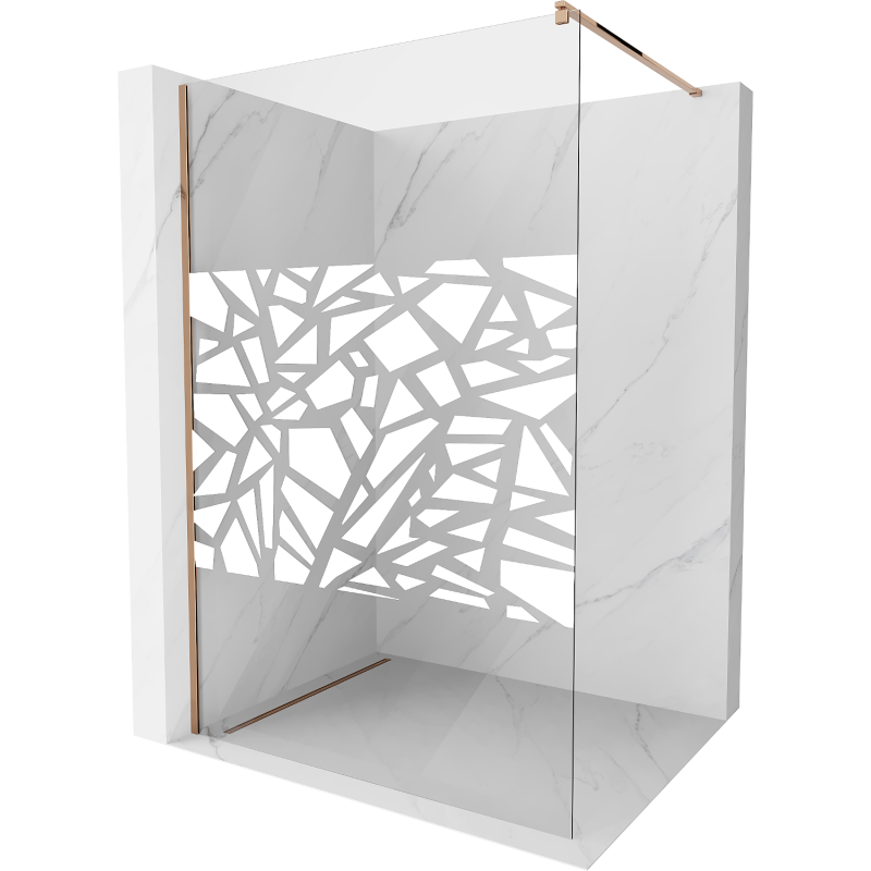 Paroi de douche Mexen Kioto Walk-in 130 x 200 cm, motif blanc 8 mm, or rose - 800-130-101-60-85