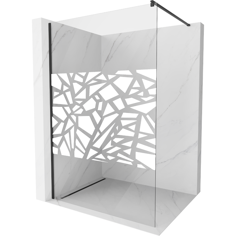 Mexen Kioto paroi de douche Walk-in 100 x 200 cm, motif blanc 8 mm, noir - 800-100-101-70-85