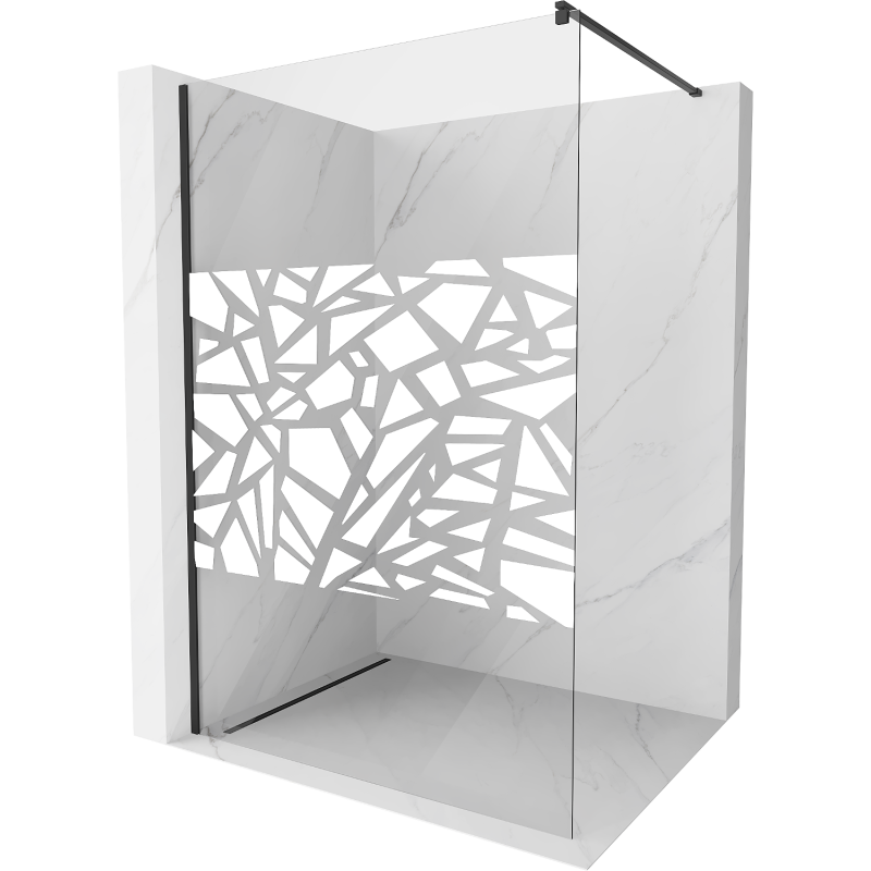 Mexen Kioto Walk-in Shower Screen 100 x 200 cm, White Pattern 8 mm, Black - 800-100-101-70-85