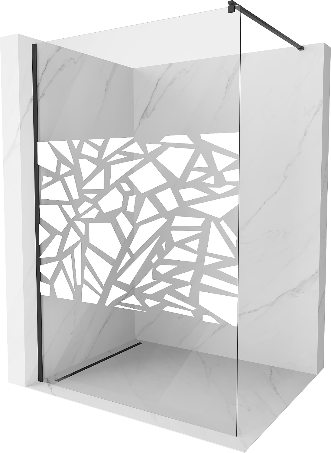 Mexen Kioto ścianka prysznicowa Walk-in 110 x 200 cm, biały wzór 8 mm, czarna - 800-110-101-70-85