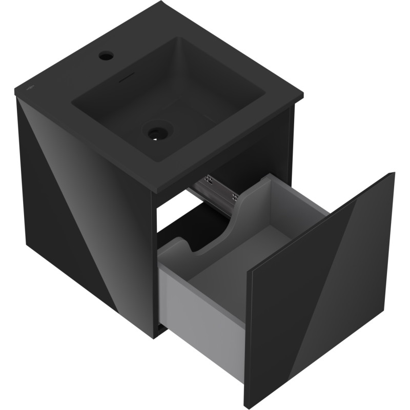 Mexen Orio armario de baño de 45 cm con lavabo Otis, 1 cajón, negro brillante/negro mate - 91A10-04547-1-BF70-W18M71