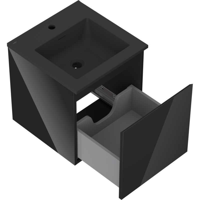 Mexen Orio armoire de salle de bain 45 cm avec lavabo Otis, 1 tiroir, noir brillant/noir mat - 91A10-04547-1-BF70-W18M71