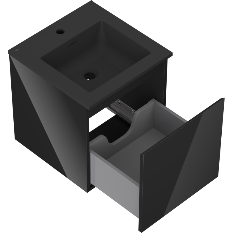 Mexen Orio gabinete de baño 45 cm con lavabo Otis, 1 cajón, negro brillante/negro mate - 91A10-04547-1-BF70-W18M71