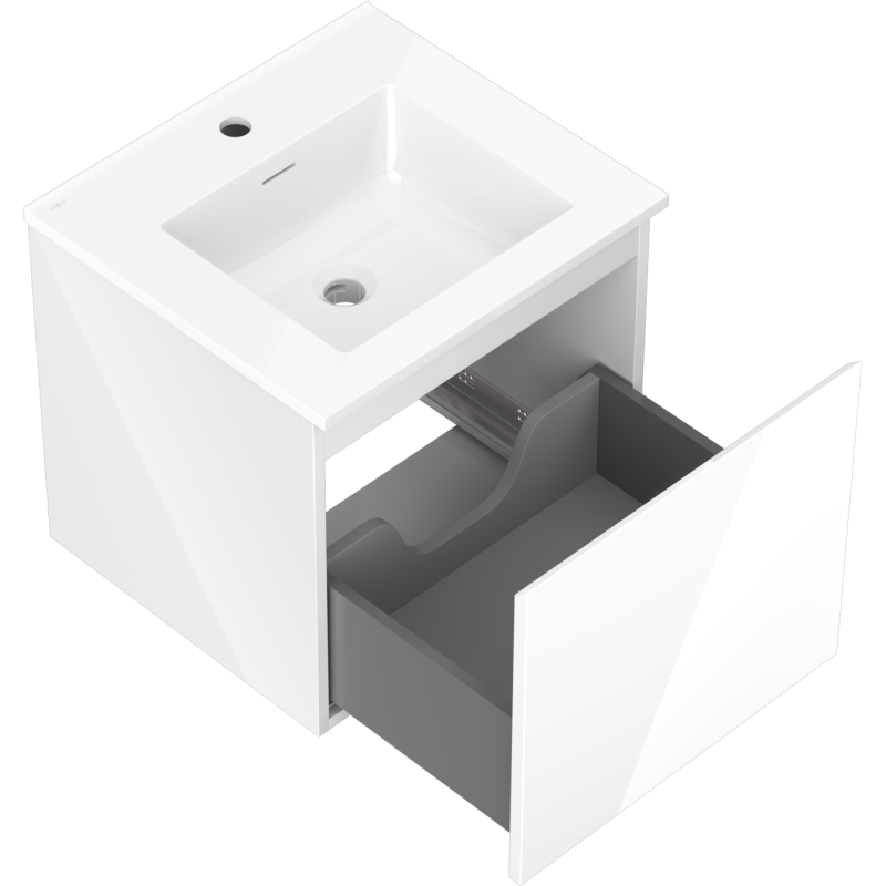 Mexen Orio Badezimmerschrank 50 cm mit Waschbecken Otis, 1 Schublade, weiß glänzend - 91A10-05047-1-BF00-W18M00