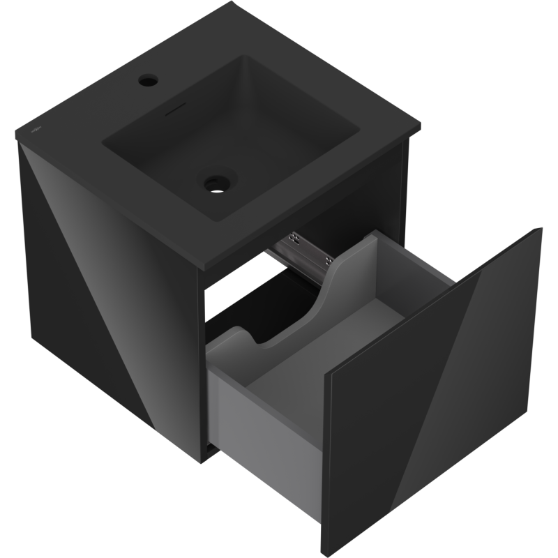 Mexen Orio armário de casa de banho 50 cm com lavatório Otis, 1 gaveta, preto brilhante/preto mate - 91A10-05047-1-BF70-W18M71