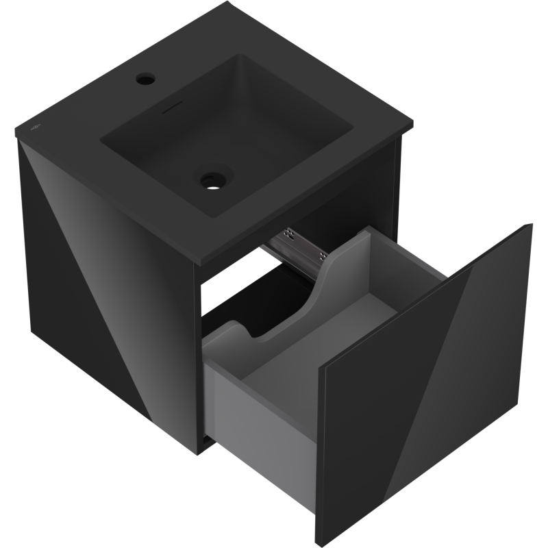 Mexen Orio mobiletto da bagno 50 cm con lavabo Otis, 1 cassetto, nero lucido/nero opaco - 91A10-05047-1-BF70-W18M71