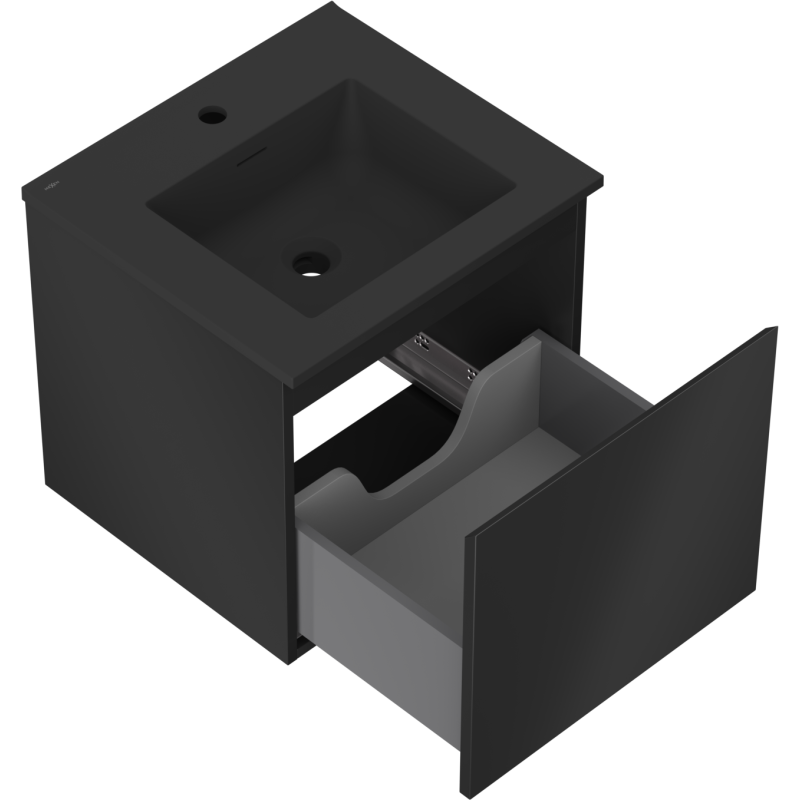 Mexen Orio Badezimmerschrank 50 cm mit Waschbecken Otis, 1 Schublade, schwarz matt - 91A10-05047-1-BF71-W18M71