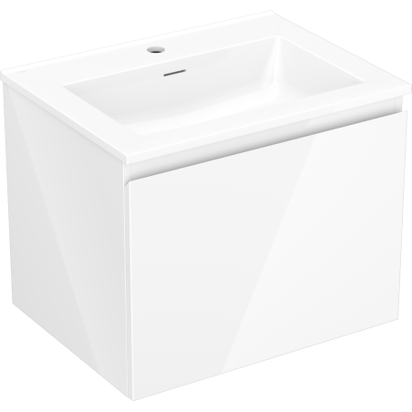Mexen Orio Badezimmerschrank 60 cm mit Waschbecken Otis, 1 Schublade, weiß glänzend - 91A10-06047-1-BF00-W18M00