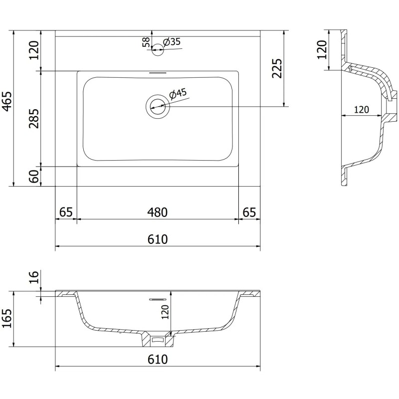 Mexen Orio badkamerkast 60 cm met wastafel Otis, 1 lade, grijs mat/wit mat - 91A10-06047-1-BF62-W18M01