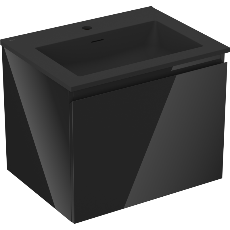Mexen Orio Badezimmerschrank 60 cm mit Waschbecken Otis, 1 Schublade, Schwarz Glanz/Schwarz Matt - 91A10-06047-1-BF70-W18M71