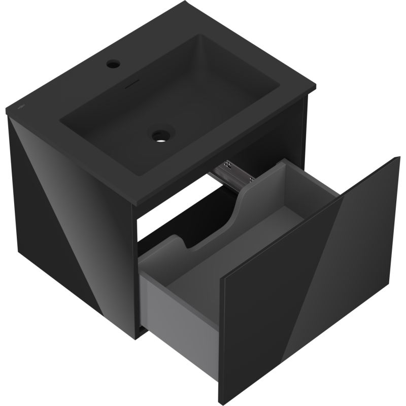 Mexen Orio Badezimmerschrank 60 cm mit Waschbecken Otis, 1 Schublade, schwarz glänzend/schwarz matt - 91A10-06047-1-BF70-W18M71