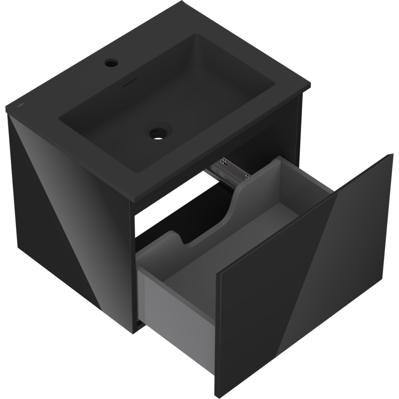 Mexen Orio mobile da bagno 60 cm con lavandino Otis, 1 cassetto, nero lucido/nero opaco - 91A10-06047-1-BF70-W18M71