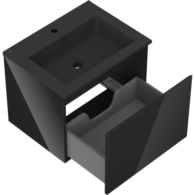 Mexen Orio mobiletto da bagno 60 cm con lavabo Otis, 1 cassetto, nero lucido/nero opaco - 91A10-06047-1-BF70-W18M71