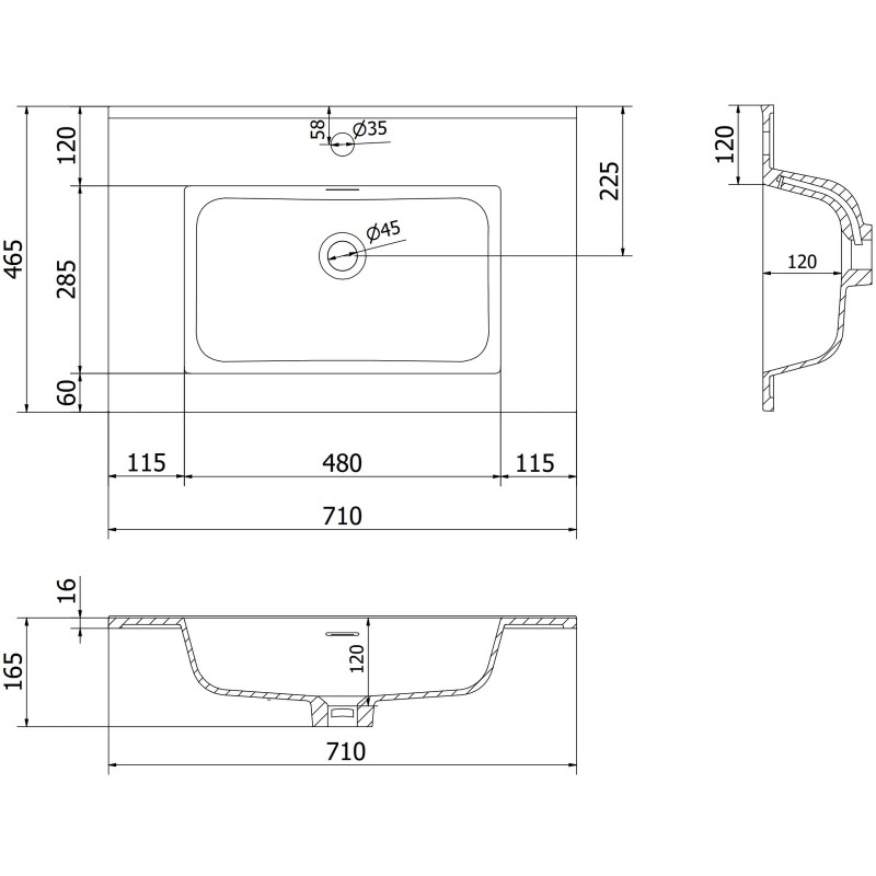 Mexen Orio meuble de salle de bain 70 cm avec lavabo Otis, 1 tiroir, graphite mat/blanc mat - 91A10-07047-1-BF66-W18M01