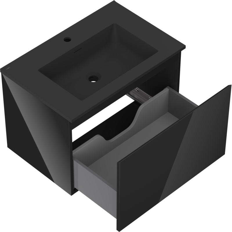 Mexen Orio armoire de salle de bain 70 cm avec lavabo Otis, 1 tiroir, noir brillant/noir mat - 91A10-07047-1-BF70-W18M71