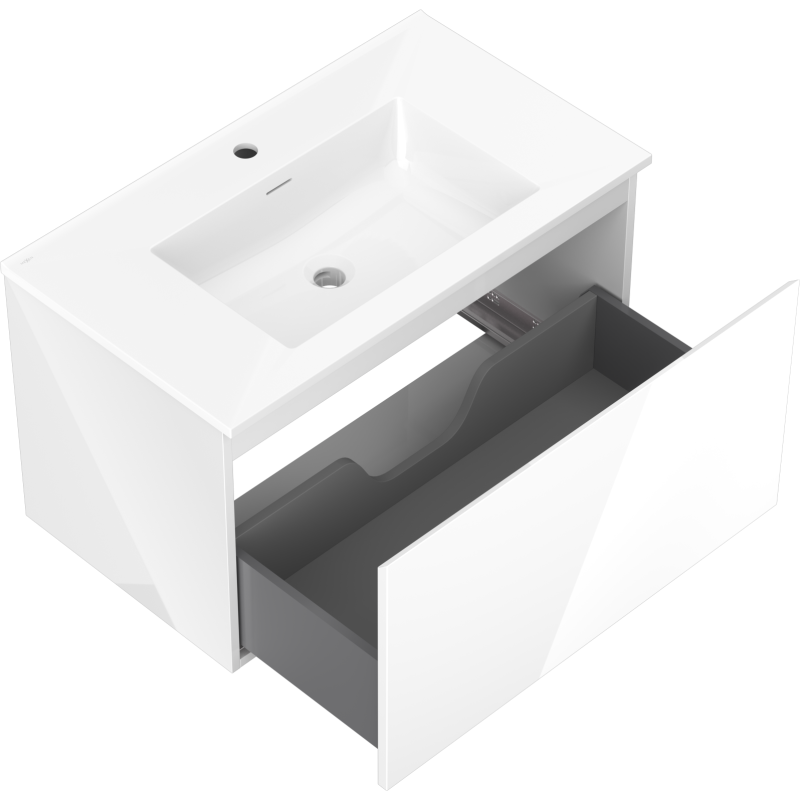 Mexen Orio Buedzëmmerdësch 80 cm mat Lavabo Otis, 1 Schuber, wäiss Glanz - 91A10-08047-1-BF00-W18M00