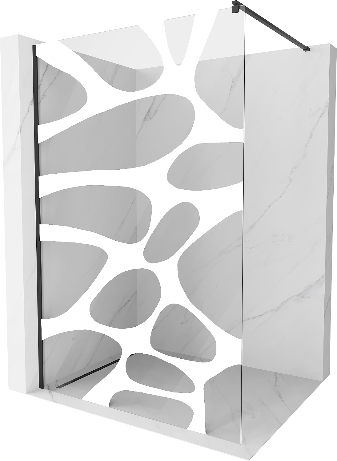 Mexen Kioto ścianka prysznicowa Walk-in 130 x 200 cm, biały wzór 8 mm, czarna - 800-130-101-70-97