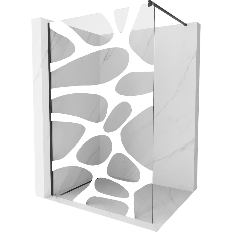 Mexen Kioto paroi de douche Walk-in 140 x 200 cm, vague blanche 8 mm, noire - 800-140-101-70-97