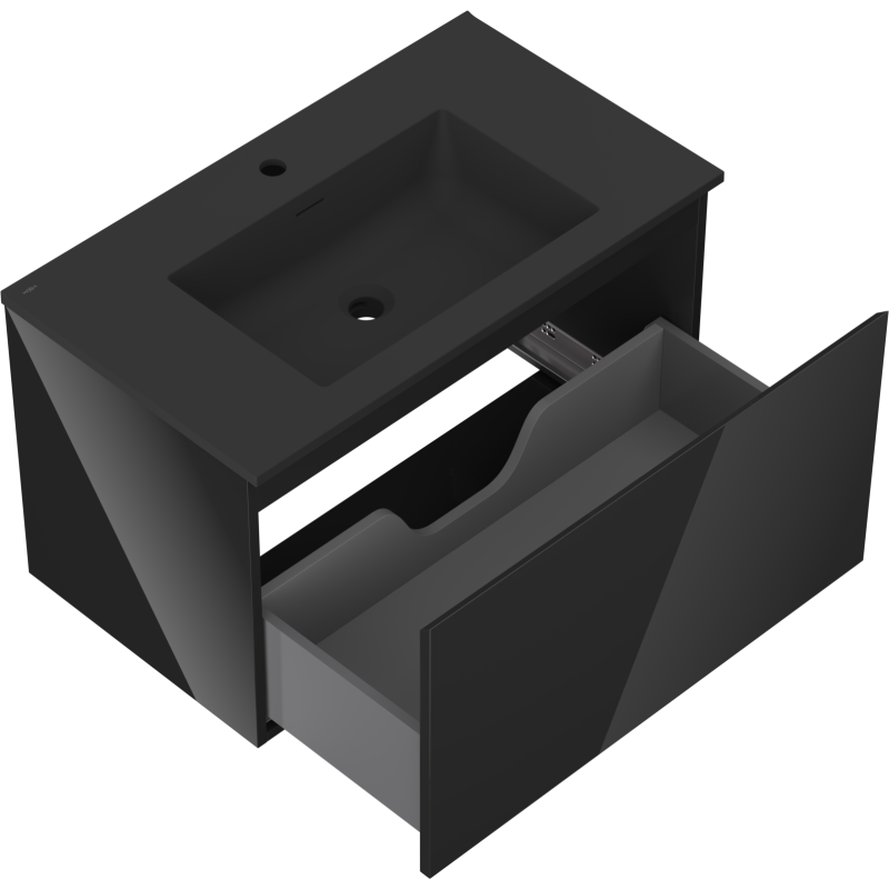 Mexen Orio Badezimmerschrank 80 cm mit Waschbecken Otis, 1 Schublade, schwarz glänzend/schwarz matt - 91A10-08047-1-BF70-W18M71