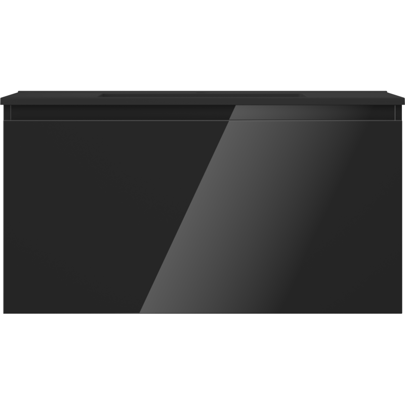 Mexen Orio Bathroom Cabinet 90 cm with Otis Sink, 1 Drawer, Black Gloss/Black Matte - 91A10-09047-1-BF70-W18M71