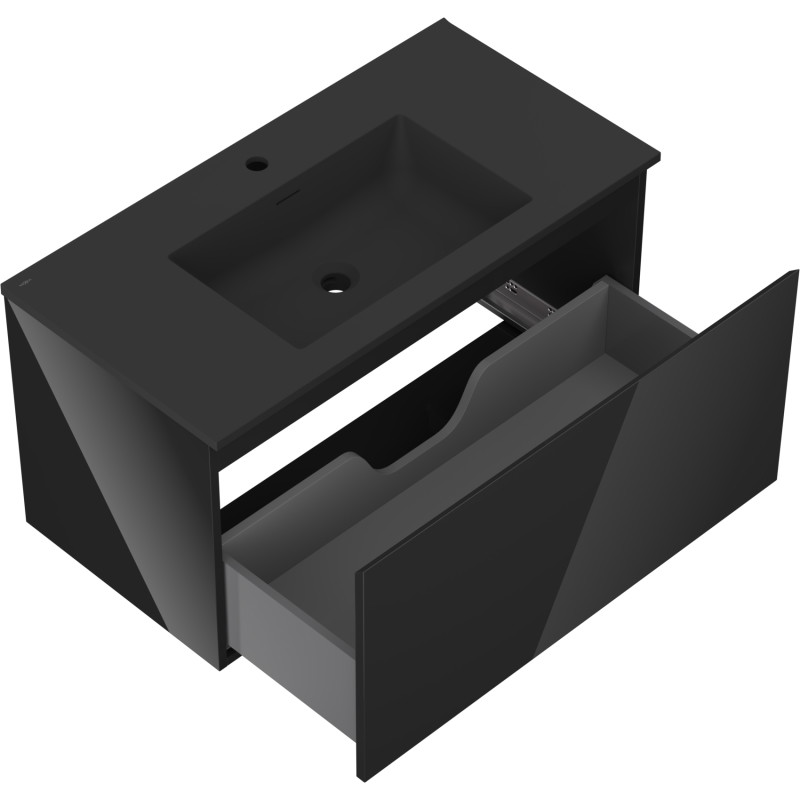 Mexen Orio armoire de salle de bain 90 cm avec lavabo Otis, 1 tiroir, noir brillant/noir mat - 91A10-09047-1-BF70-W18M71
