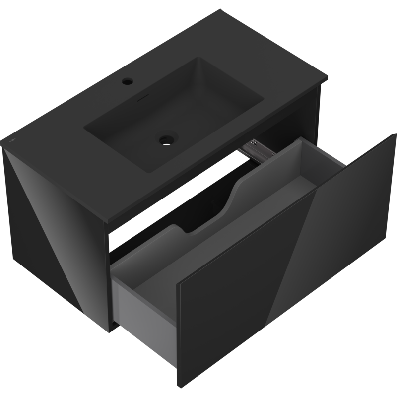 Mexen Orio Badezimmerschrank 90 cm mit Waschbecken Otis, 1 Schublade, Schwarz glänzend/Schwarz matt - 91A10-09047-1-BF70-W18M71